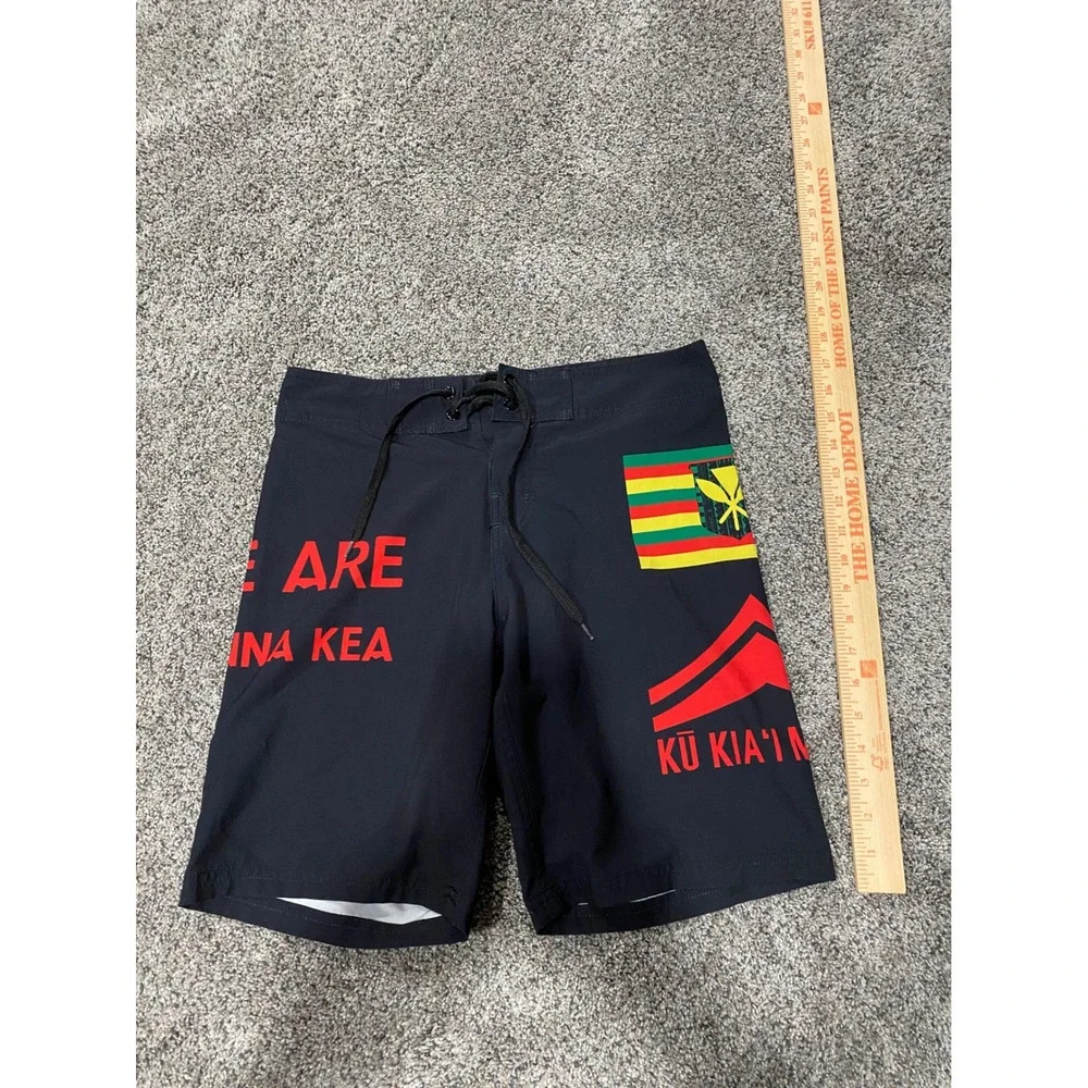 Wailoa We Are Mauna Kea Board Shorts Black Kanaka Maoli Flag Mens 31